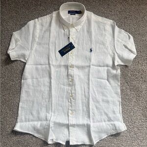 Classic Men's White linen button down Shirt